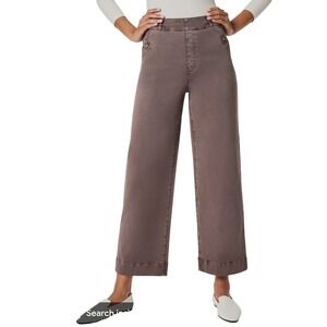 SPANX Women's XL Stretch Twill Wide Leg Crop Pants Gray Khaki Stretchy Pull On